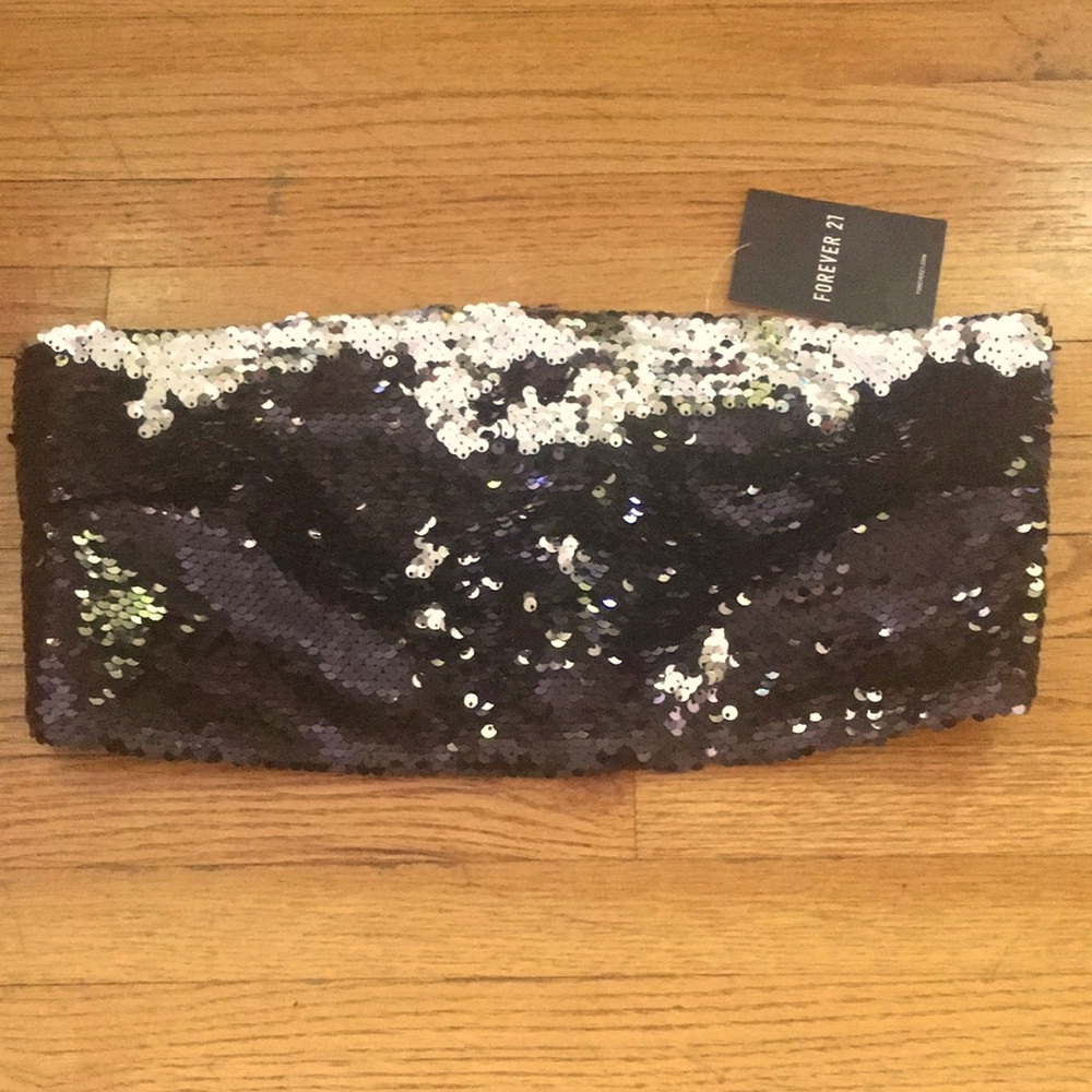 Black and Silver Sequined Tube Top
